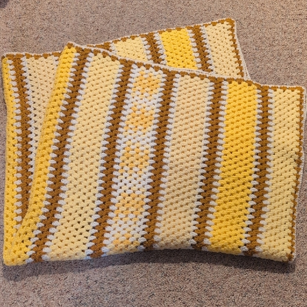 Cozy Knit Blanket - Yellow, White, and Brown Stripes